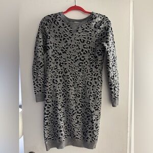 LOFT Gray Leopard Print Sweater Dress